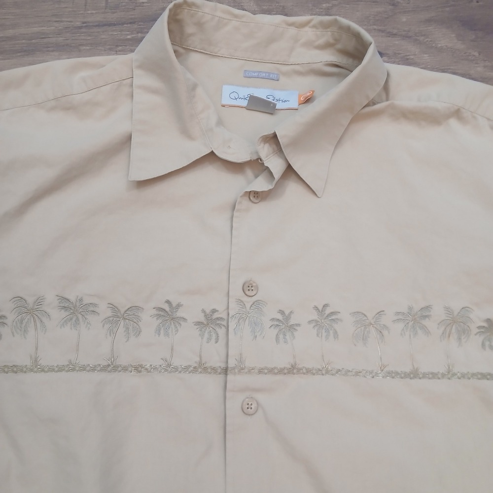 Quiksilver Edition Shirt Mens XXL 2XL Tan Palm‎ Tree Comfort Fit Button Camp